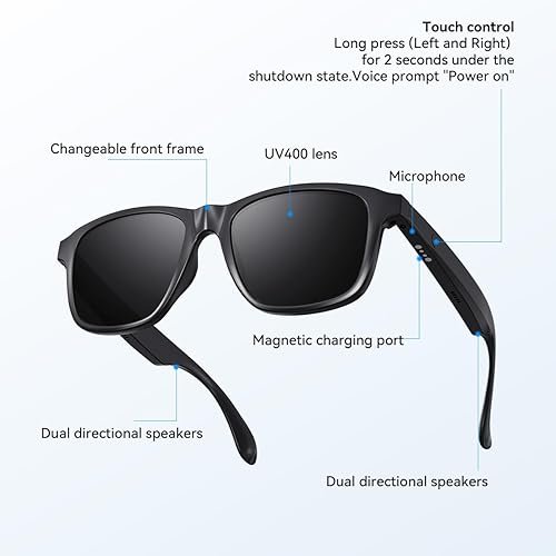 Miniatura 8 de Lentes inteligentes para mujeres y hombres, gafas Bluetooth con lentes fotocrómicas, micrófono y altavoces integrados, lente de luz anti-azul con
