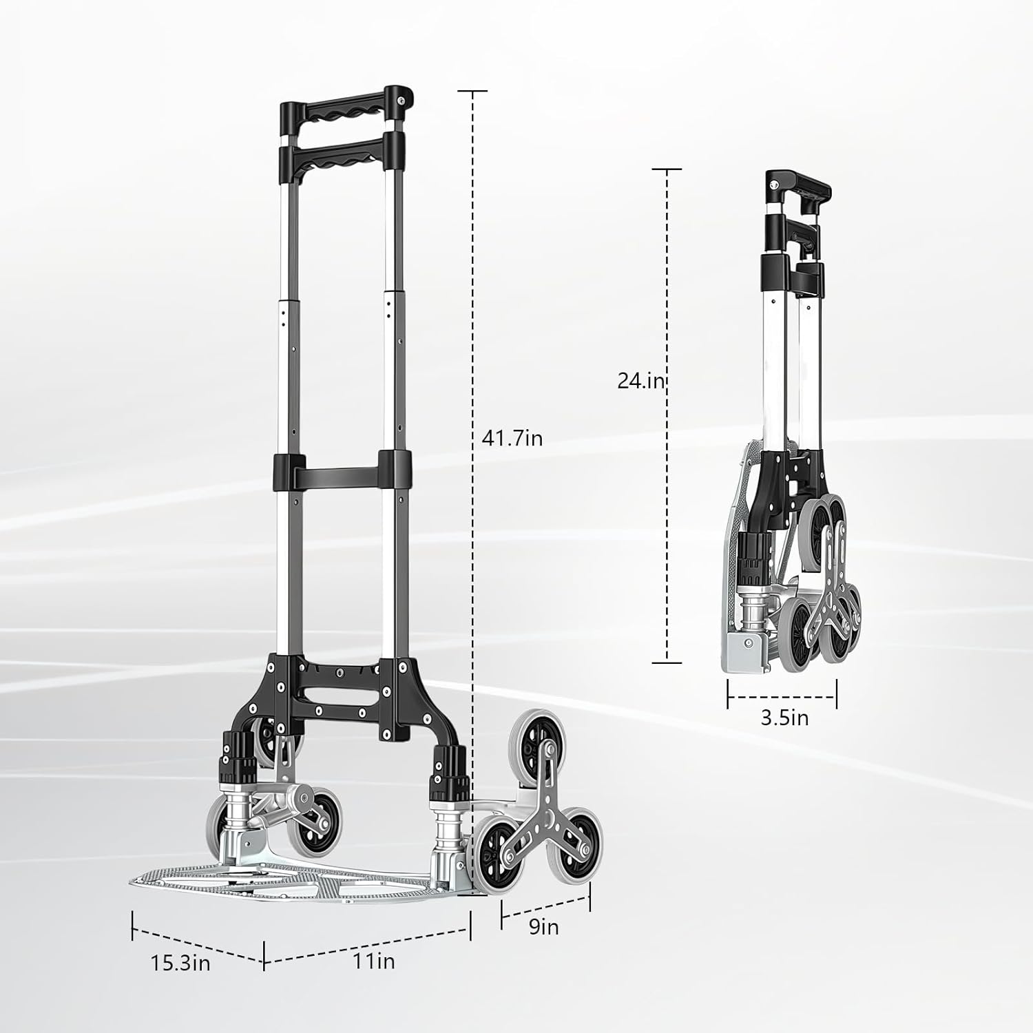 stair climbing hand truck, heavy duty stair climbing cart telescoping handle and 6 wheels for home shopping moving warehouse(black manual)