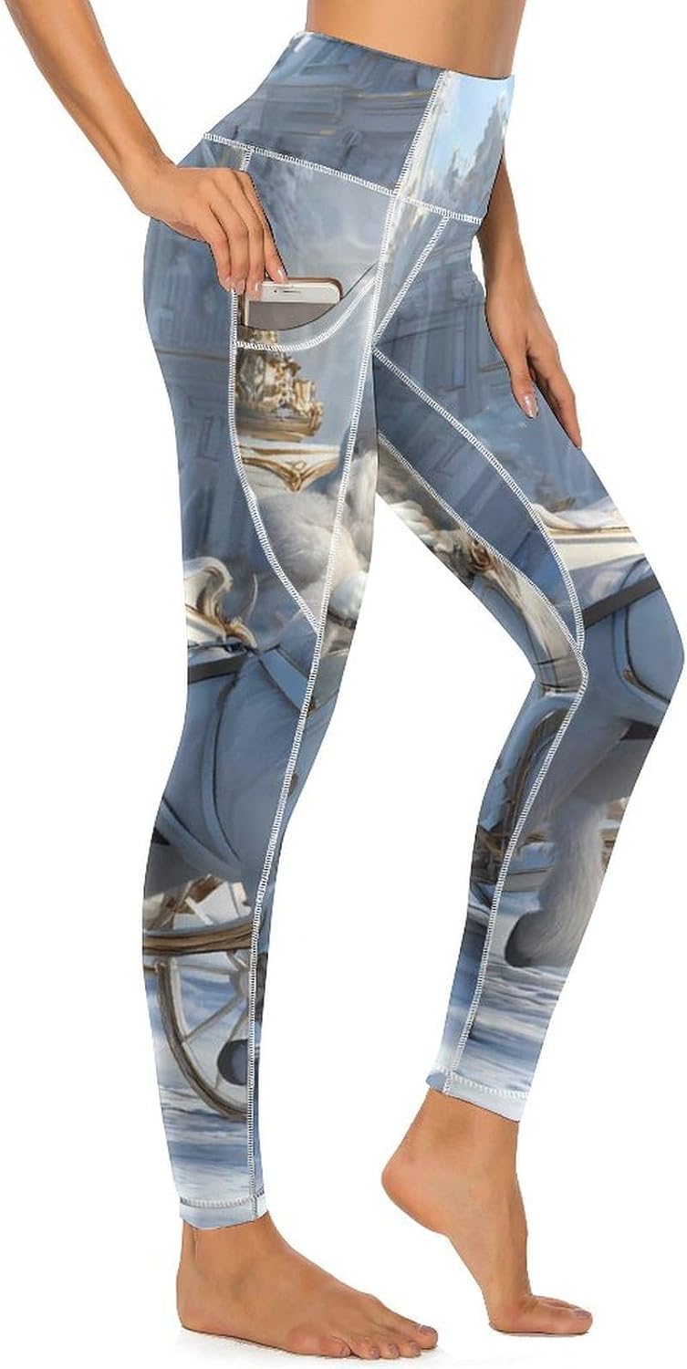 Christmas Santa-Claus Sleigh Reindeer Women's Leggings High Waisted Yoga Pants Workout Athletic Running Pants