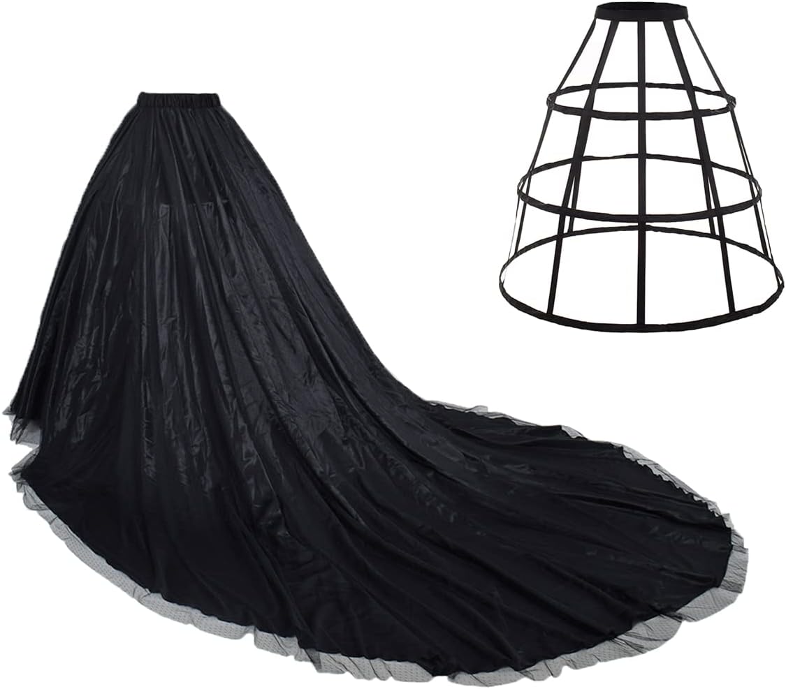 Bridal Satin Skirt with Full Long Train and Petticoat Tulle Skirt for Wedding Length 85" Waist 27.55"-47.24"