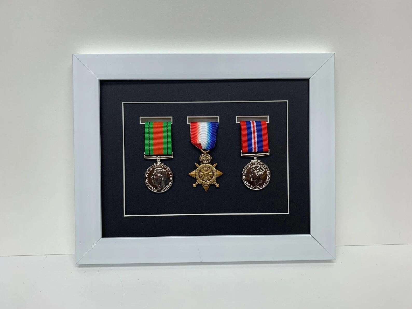 Kwik Picture Framing Ltd 3 Medal Military Display Frame 32x27cm, Black Mount - WW1 WW2 Ribbon Medal Shadow Box Display Case | Army RAF Navy Wall Memorabilia