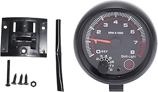 CENALL 3.75 Inch 12V White LED Backlit Tachometer Gauge, Automotive Tachometers 0-8000 RPM with Red Shift Light for Gasoline Car Car 4/6/8 Cylinder Engines