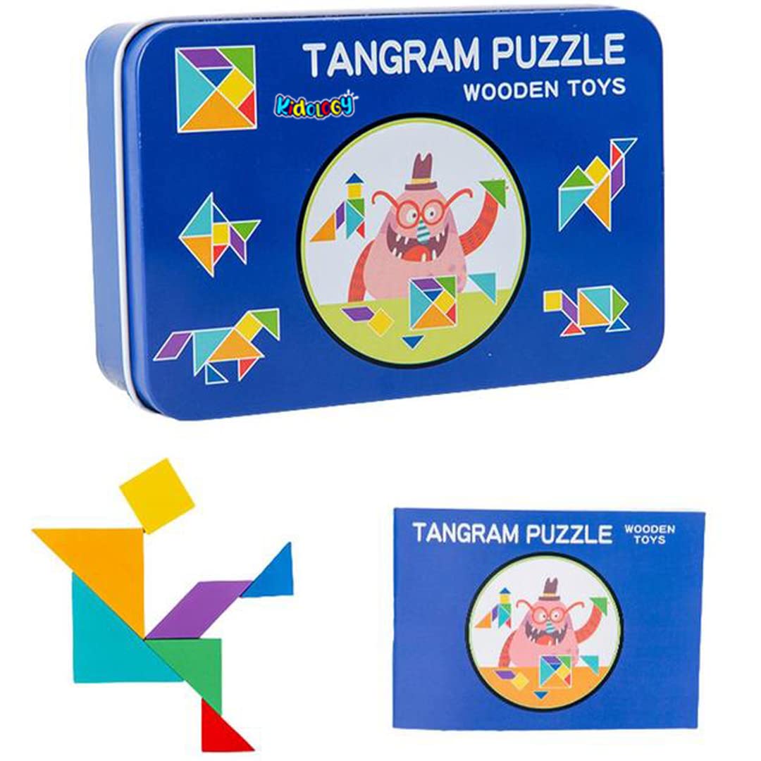 Kidology Wooden Tangram Shape Pattern Blocks Game for Kids | Animal Jigsaw Puzzle with Tin box Sorting And Stacking Games | Montessori Early Educational DIY Toy Colorful Geometry Tangram Puzzle Brain Training Intelligence Brain Teaser Game for Kids (B0BGF9RNSR) Amazon Price History, Amazon Price Tracker