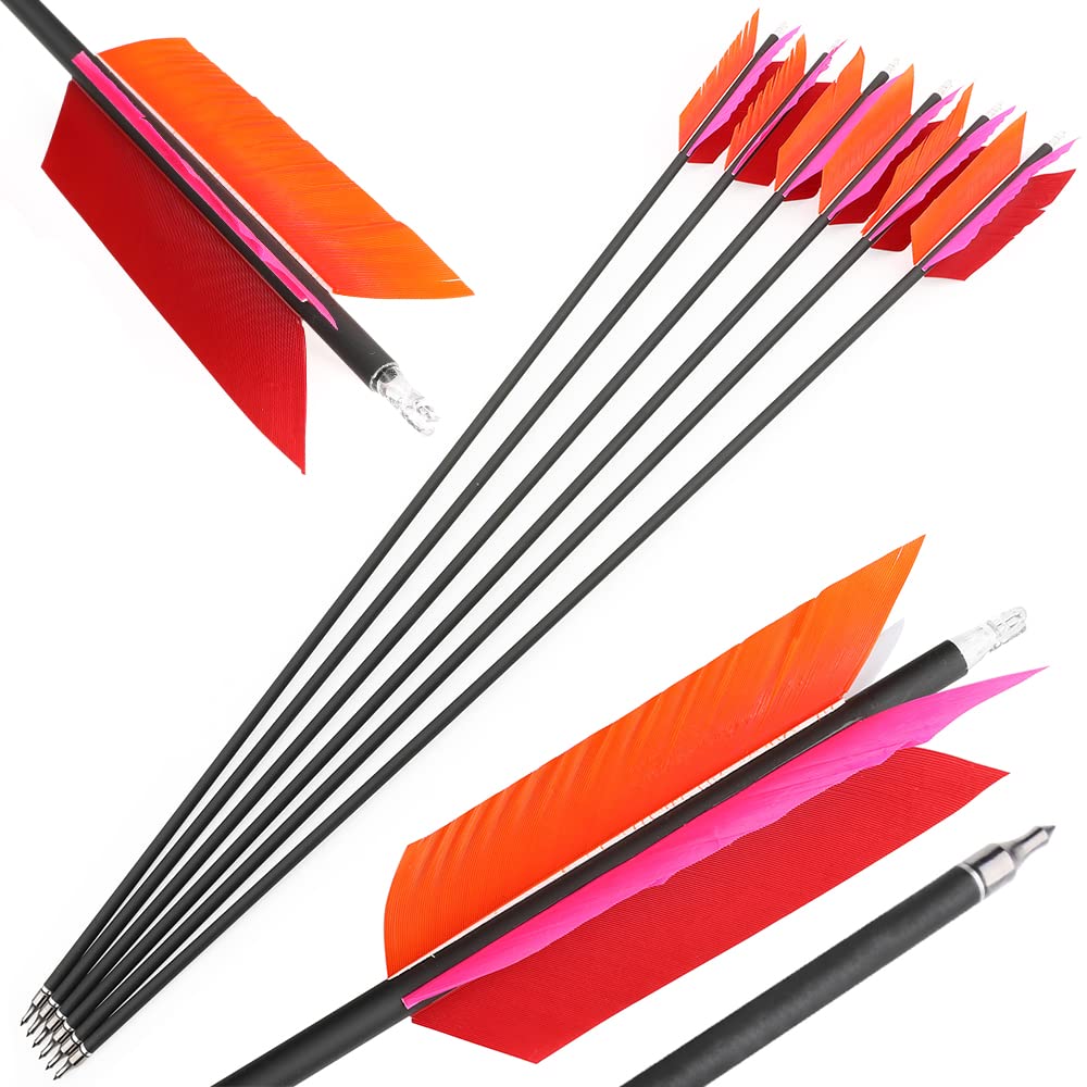 6/12pcs Bogenschießen Jagd Pfeile 30 Zoll Flu-Flu Pfeile Carbon Pfeile Spine 500 mit 4 Türkei Federn Bogenpfeile für Kleinwild Jagd Schießen