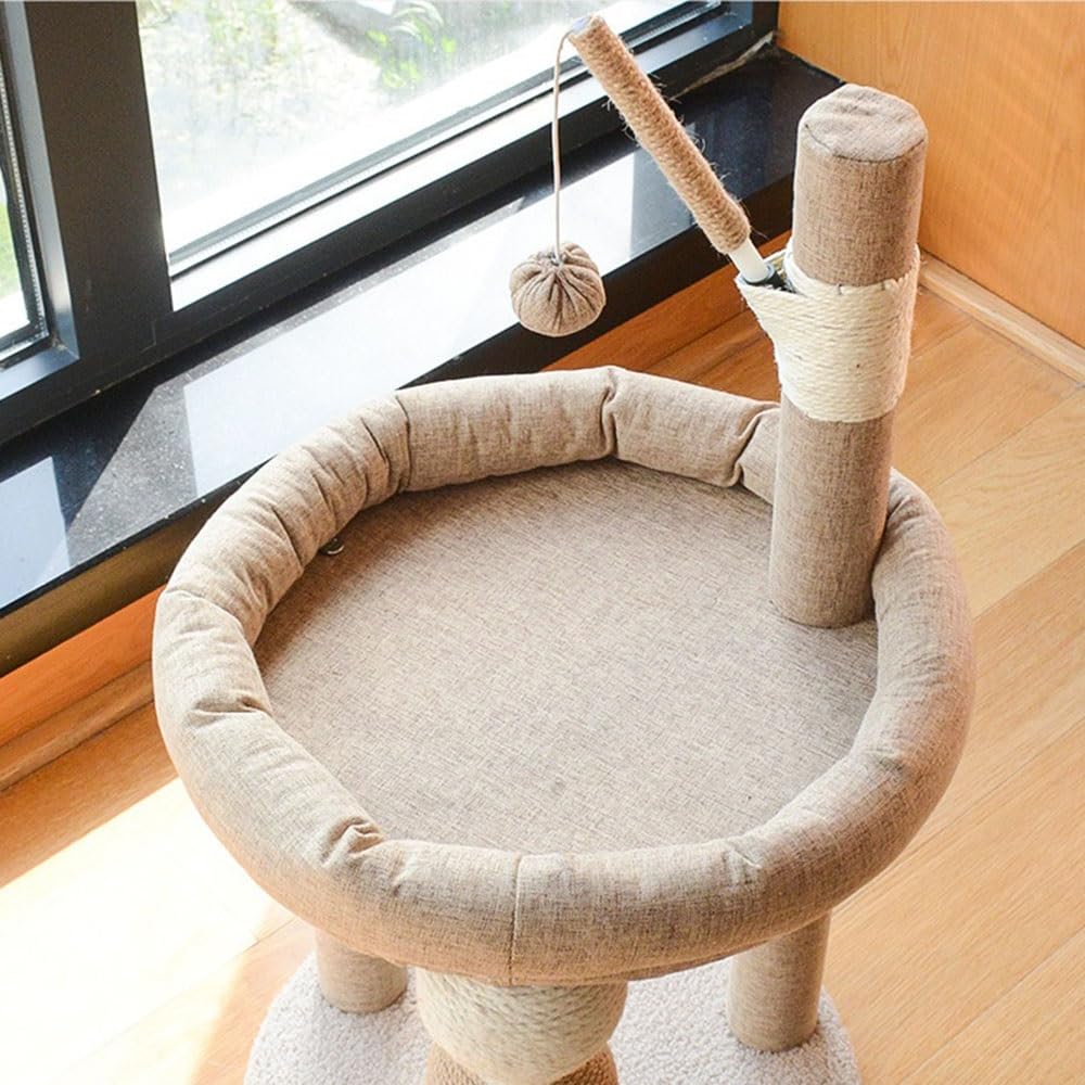 Kratzbaum - Katzenbaum mit Katzenbett, Sisalball – geformter Kratzbaum und hängendes Spielzeug Katzenhaus