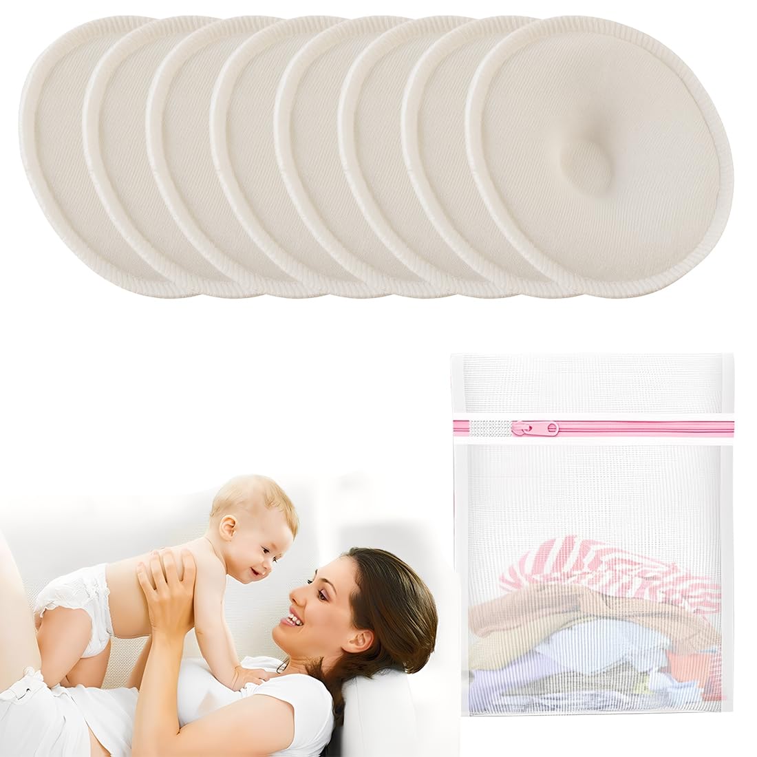 8 Pièces Réutilisable Coussinets d'Allaitement avec Sac de Lavage Coussinet d'Allaitement pour la Maternité Conception 3D des Contours Excellent Ajustement Coussinets d'Allaitement Confort