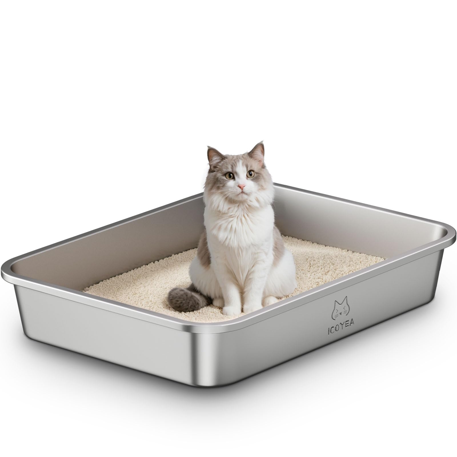 Edelstahl Katzenklo, Große Katzentoilette, XXL Katzentoilette Edelstahl Offen, Metall Katzenklo für Katzen Aller Größen & Kaninchen, Antihaftbeschichtet, Geruchsfrei, Leicht zu Reinigen, 70x50x10cm