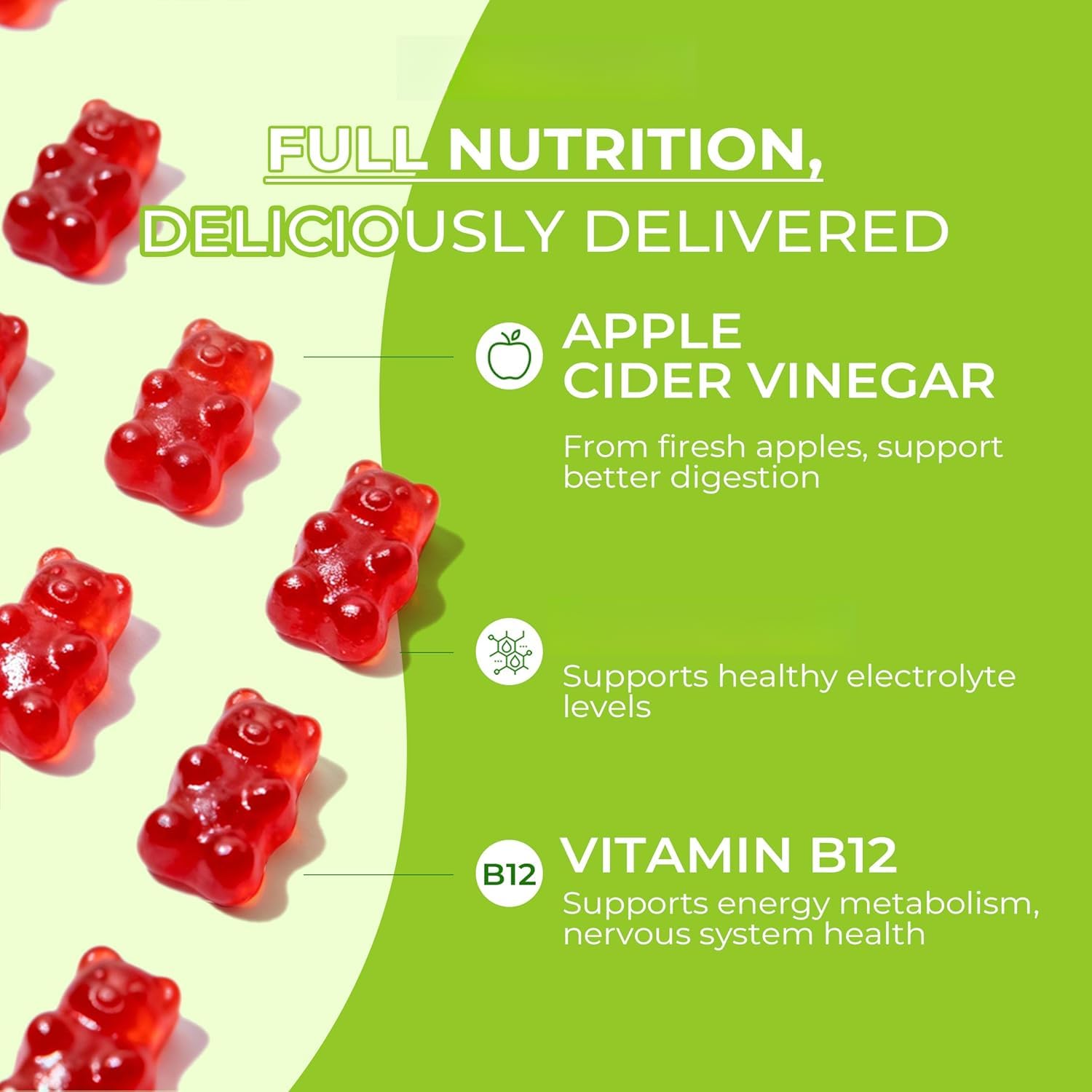 Las gomitas de vinagre de sidra de manzana aumentan el metabolismo | Apoyan la salud intestinal y la digestión - Alivian la fatiga física Vegana