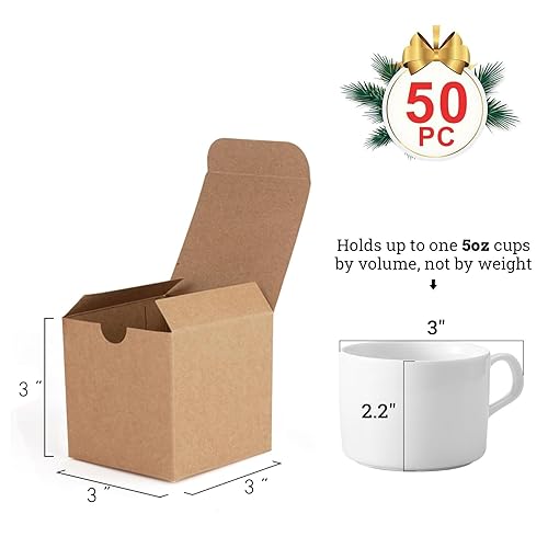 Miniatura 2 de MESHA - 50 cajas de regalo pequeñas color marrón de 3 x 3 x 3 pulgadas, de cartón, con tapas, para propuesta de damas de honor, novia, cupcakes,