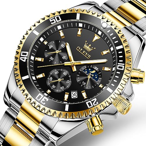 Image of OLEVS Watches for Men Classic with Date Business Dress Luxury Big Face Green /Black /Blue Waterproof Luminous Mens Wristwatch Analog Two Tone Stainless Steel Male Watch