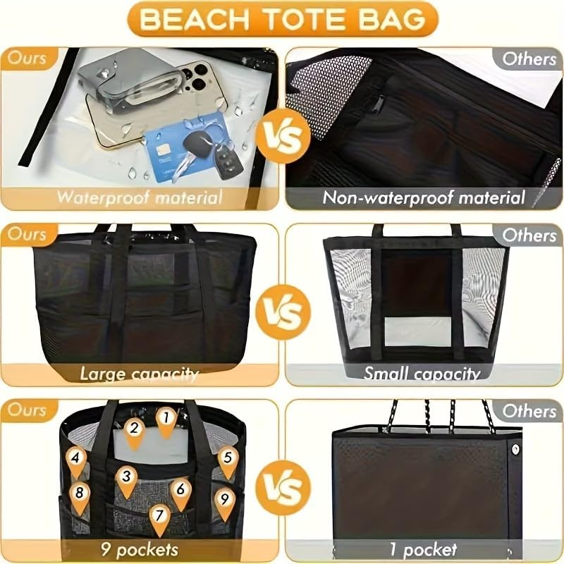 Mesh Storage Shoulder Bag With Separate Wet Dry Compartments Large Capacity Foldable Design For Beach Pool Gym Everyday Use