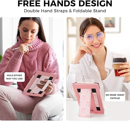 Miniatura 4 de Funda de lazo rosa para Kindle Paperwhite de 7"6.8" de 1211 generación, funda para libro con correa de mano para Kindle Colorsoft Signature Edtion,