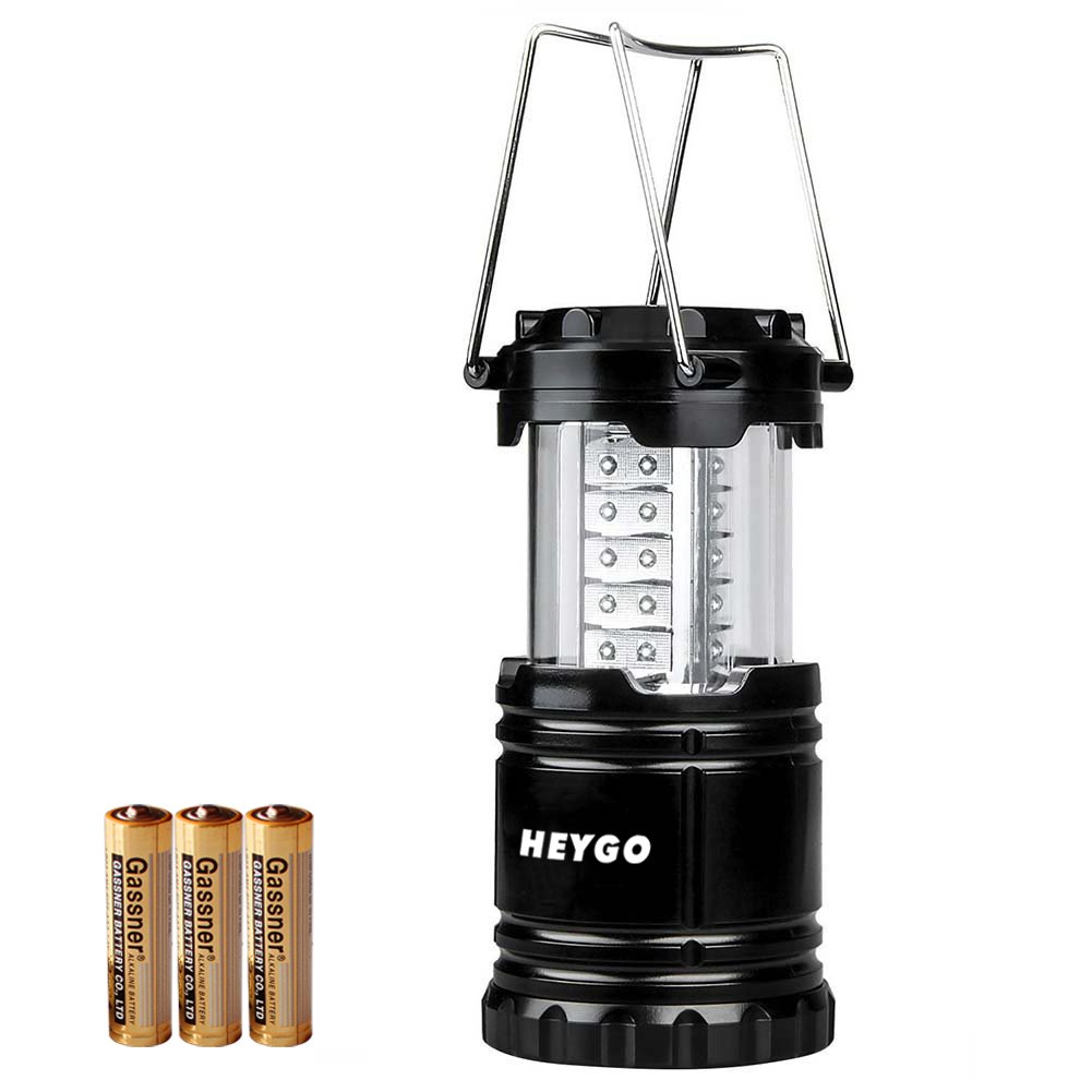 HEYGO Ultra Bright Portable LED Camping Lantern Camping lamp Light with 3 AA Batteries for Outdoor Equipment & Emergency (Black, Collapsible)