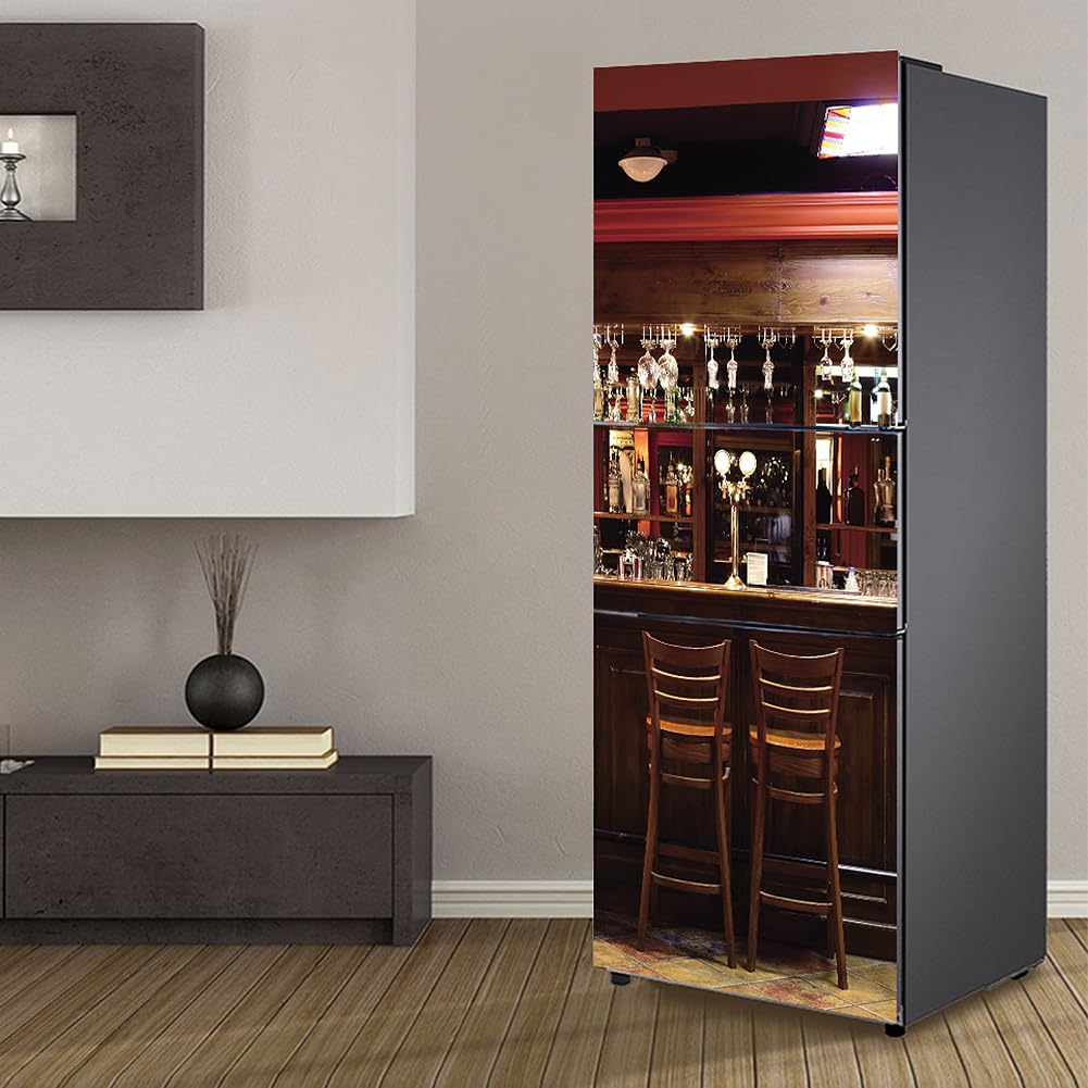 Fridge Sticker, Fridge Sticker Full Covering Door Covers Skins Wall Stickers for Kitchen Decal, Barcourse Retro bar Beer Wine(M: 60x180 cm)