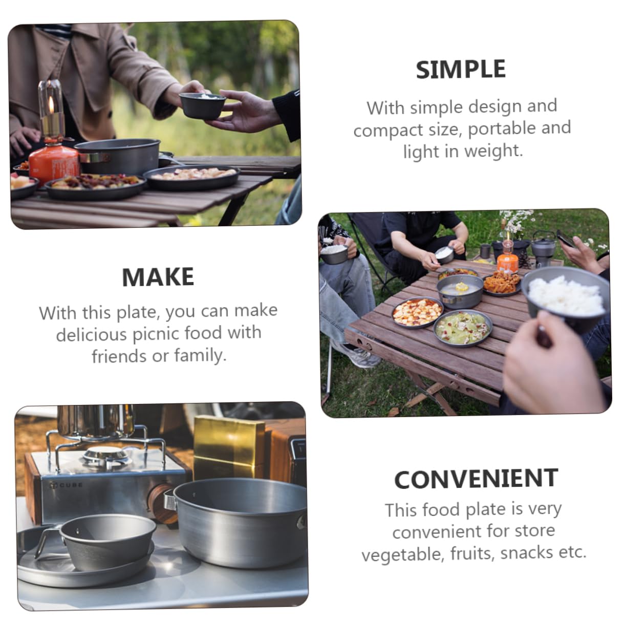 Unomor 1Pc Portable Camping Dinnerware Picnic Plate Lightweight Food Serving Dish for Outdoor Activities for Hiking Camping and Picnics