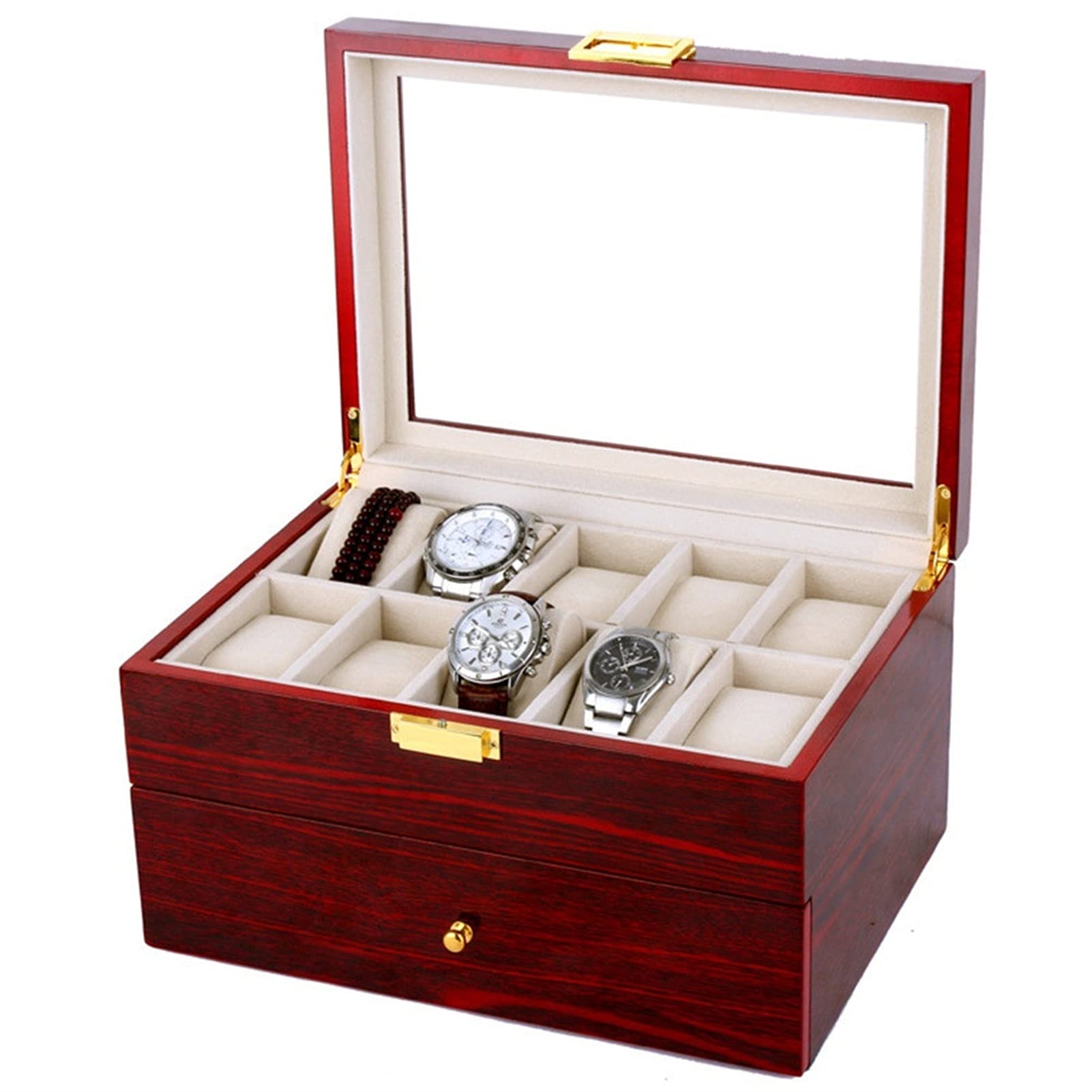 Boîte/Ecrin/Coffret à Montre Rangement pour Montre Bois 20 fentes Coffret Organisateur Bracelet en métal charnière écran Porte-clair Haut Bijoux Collection Case verrouillables Stockage Hommes Femmes C