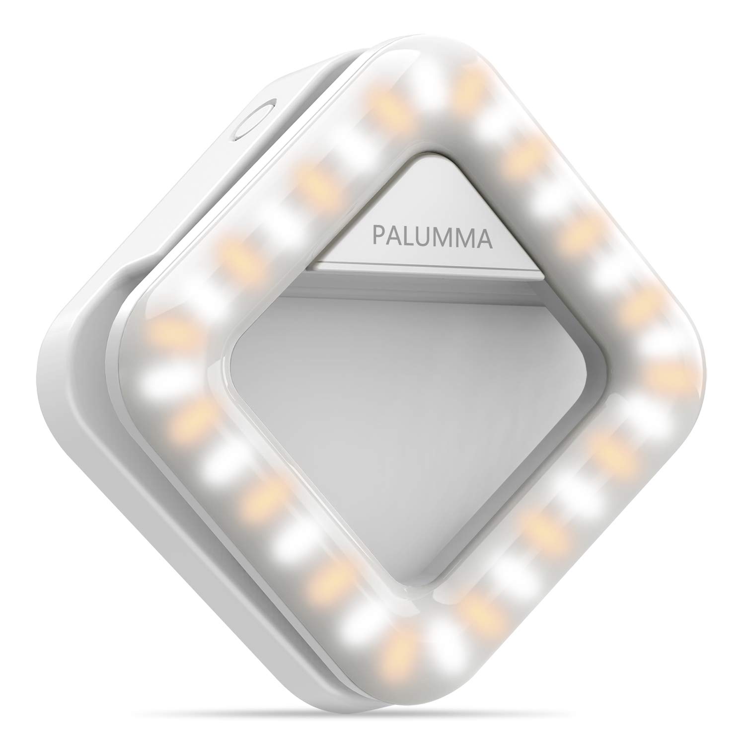 Palumma LED Selfie Light, Clip On Mini Selfie Ring with 9-Level Adjustable Brightness 32 LED Bulbs, Continue to Function As a Handsfree Bag Light, Build-in Rechargeable Battery