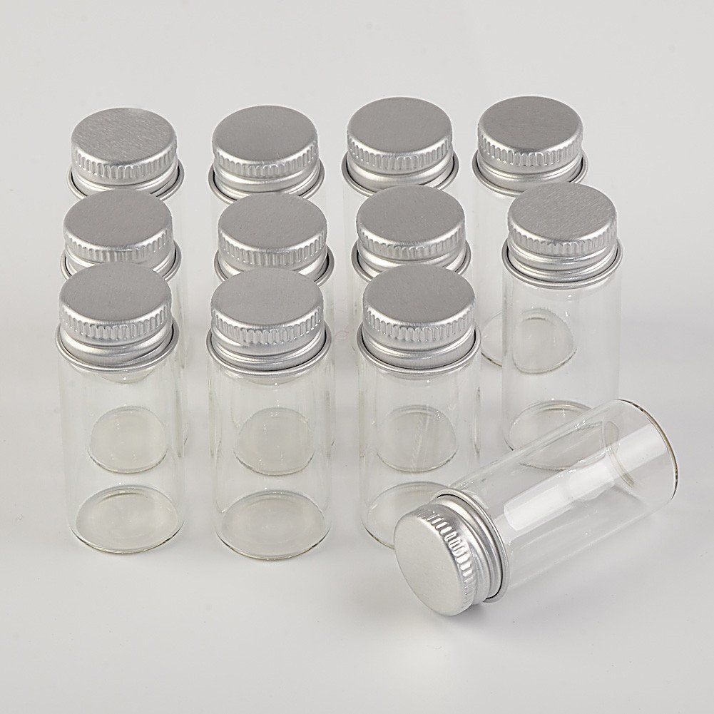 100 Pezzi 10ml Bottiglia Trasparente in Vetro con Cappuccio in Alluminio Argentato, Tappo in Alluminio di Alta qualità Rende la Bottiglia di Vetro più sigillabile (100, 10ml)