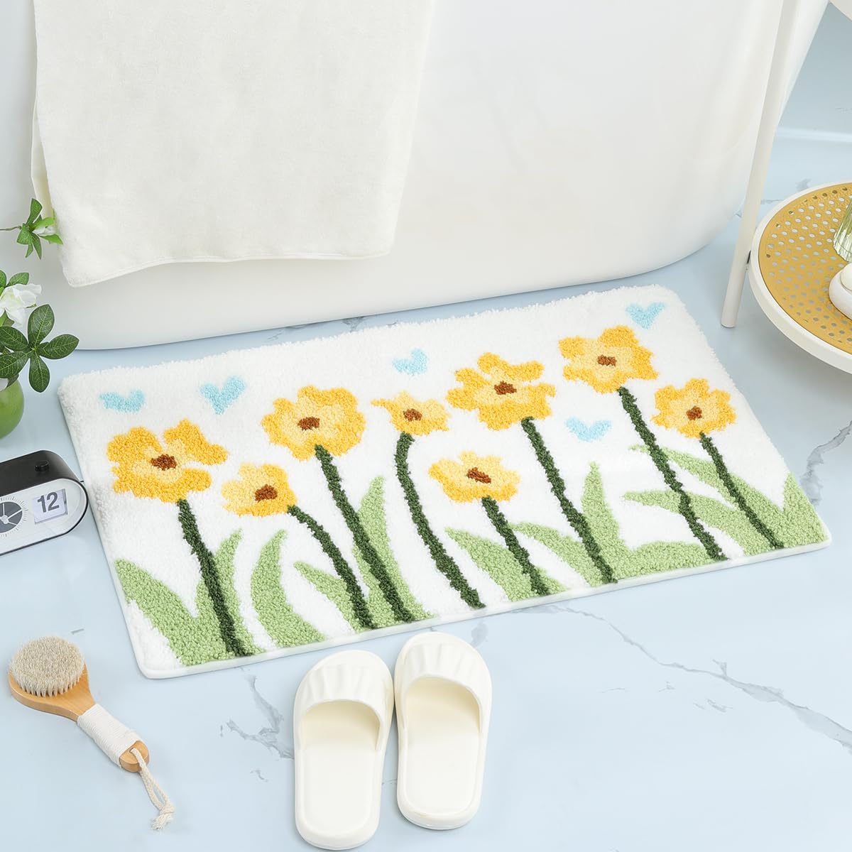 Floral Bath Mat Super Absorbent Bath Rug Non Slip Machine Washable Cute Fluffy Bathroom Mat for Sink, Bedroom and Living Room (31"x20", Inflorescence)