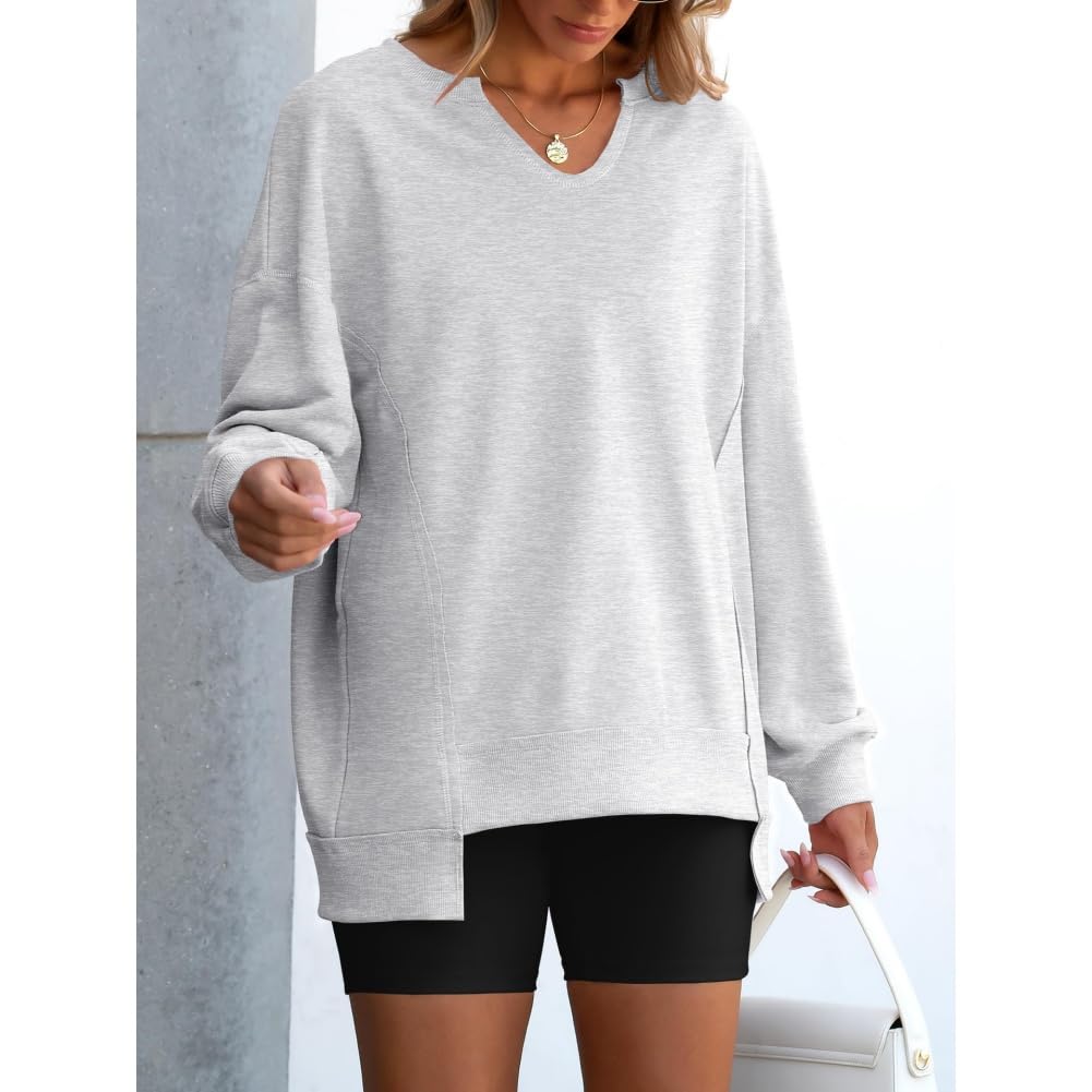 Generisch Diligentup bluza damska z dekoltem w serek, oversize, luźny krój, luźna, z długim rękawem, lekka