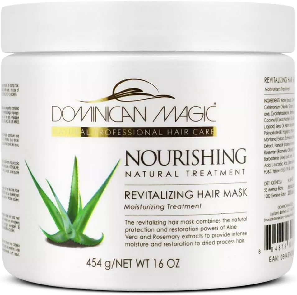 - DOMINICAN MAGIC Nourishing Revitalizing Hair Mask with Aloe Vera, Hair Treatment, Deep Repair & Revitalize for Dry, Damaged Hair, All Hair Types, 16oz