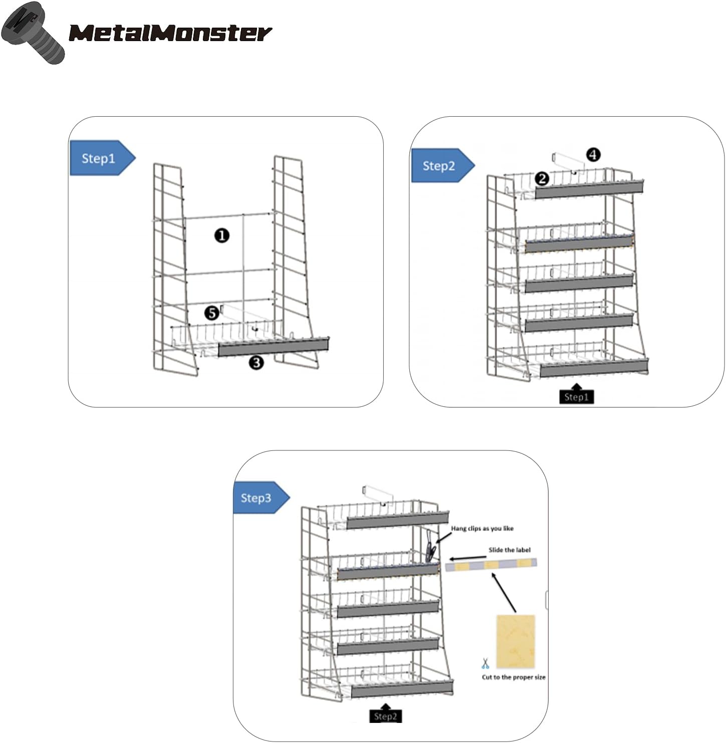 5-Tier Candy Display Rack for Concession Stand Display Movie Theater Candy Shelf, Metal Frame Candy Display Rack with Mesh with 8 Chip Clips and labels for Countertop Stores