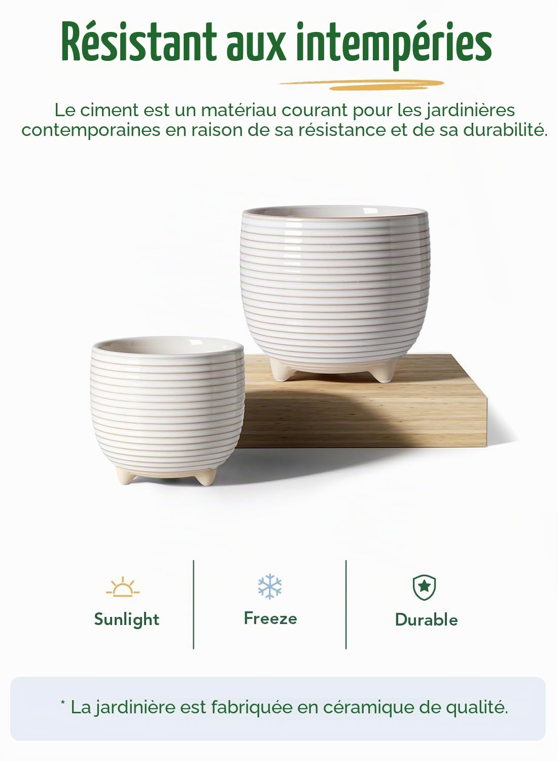 LE TAUCI Pot de Fleurs en Céramique, Pots sur Pieds 13+16 cm pour Plantes, Moderne pour la Maison et Le Bureau, Pot d’Intérieur avec Trou de Drainage, Blanc à Émail Réactif