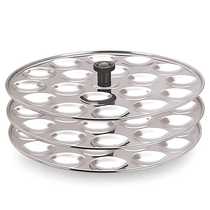 PANCA Stainless Steel Multi Purpose Kadai with Steel Lid, Idli Maker 2 Idli Plate 8 Cavity Idli Cooker Stainless Steel I
