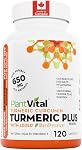 PlantVital Turmeric Curcumin - Fabriqué au Canada - avec poivre noir 1300mg (Taux d'extraits de 4:1 par dose - Anti-inflammatoire & Suppléments Turmériques conjoints de soutien sanitaire - Végétaux & Non-OGM - 120 gélules