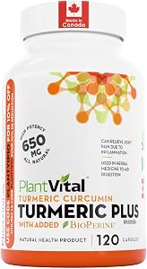 PlantVital Turmeric Curcumin - Made in Canada - with Black Pepper 1300mg (4:1 extract ratio) per dose - Anti Inflammatory & Joint Health Support Turmeric Supplements - Vegan & Non-GMO - 120 capsules