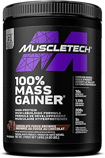 Mass Gainer, MuscleTech 100% Mass Gainer Protein Powder, Protein Powder for Muscle Gain, Whey Protein + Muscle Builder, Weight Gainer Protein Powder, Creatine Supplements, Chocolate Fudge Brownie, 4 Pounds