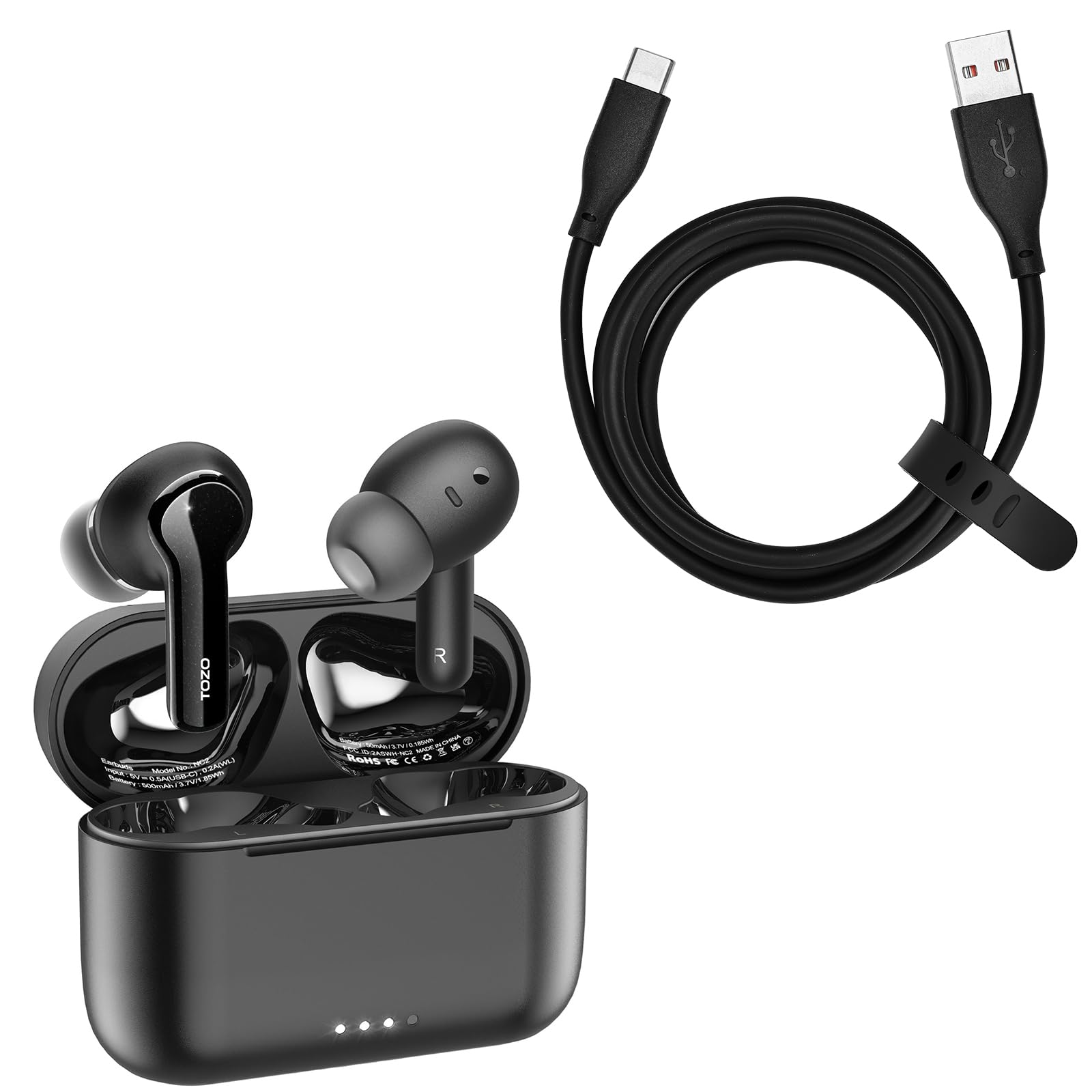 TOZONC2 Hybrid Active Noise Cancelling Wireless Earbuds USB-C to USB-A Charging Cable