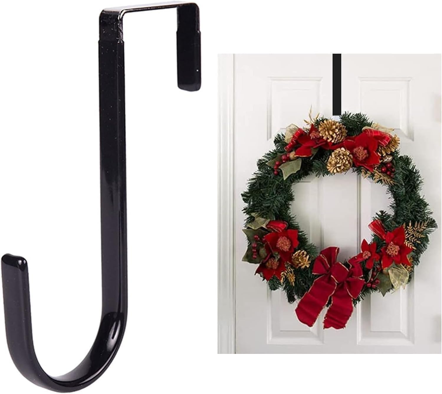 Black Wreath Hanger - Strong Bearing Fall Wreath Christmas Halloween Decorations Carbon Steel Wreath Door Hook 5" Height Wreath Hangers, Front Door Metal Over The Door Single Hook, Home Décor