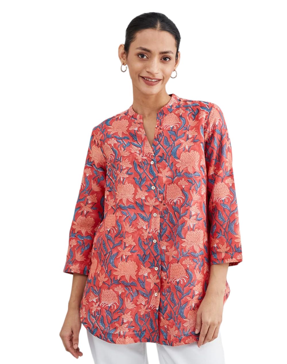 Red Cotton Silk Printed Tunic-image-46
