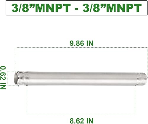 Miniatura 584 de TAISHER 2 accesorios de tubería de acero inoxidable, 1/2 "NPT x 1/2" NPT macho roscado, tubo fundido de pezón de 6 pulgadas de longitud 1.969 in