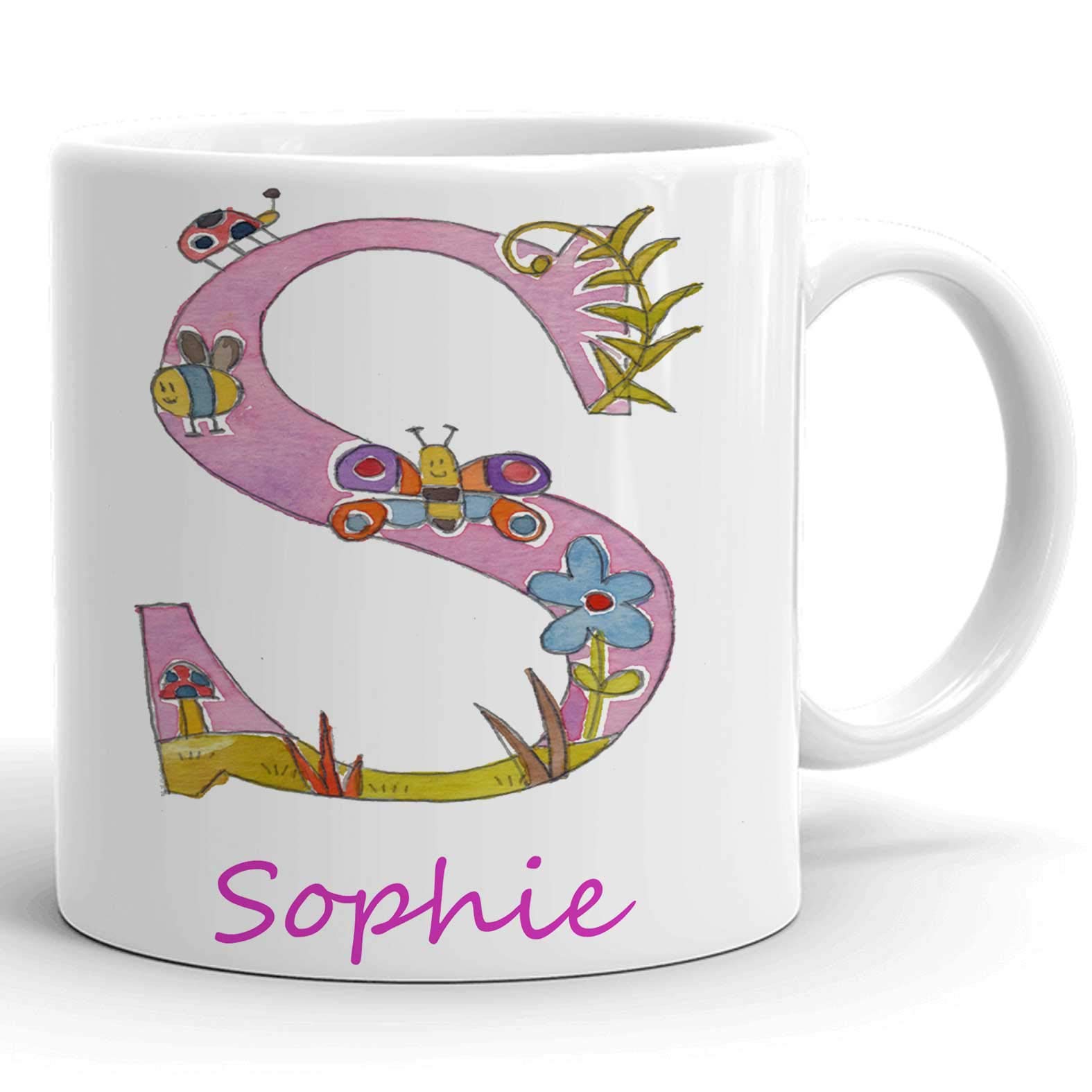 Tigerlilyprints Personalised Kids Plastic Mug with Name – Girls Unbreakable Beaker Cup 9cm – Custom Drinking Mug – Birthday, Easter Gift, Outdoor Cup for Children (woodlandletter) — image 1