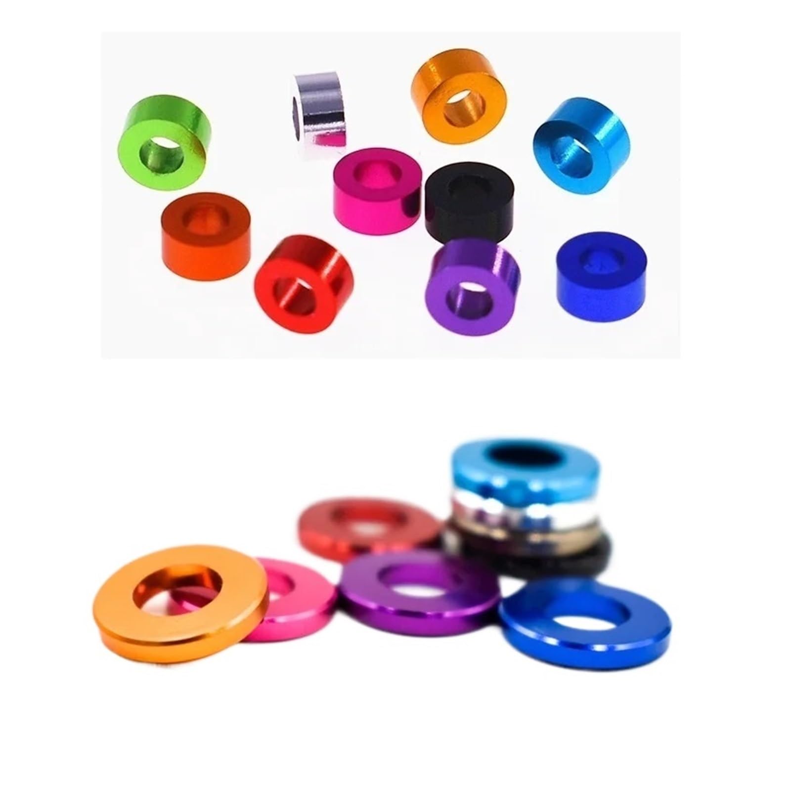 50 Stück Aluminium-Unterlegscheiben M3 x 6 0,5/1/1,5/2/2,5/3 mm bunt eloxierte flache Unterlegscheiben Dichtung Durchgangsloch-Auflistung(Green,H 1.5xOD 6xHole 3mm)