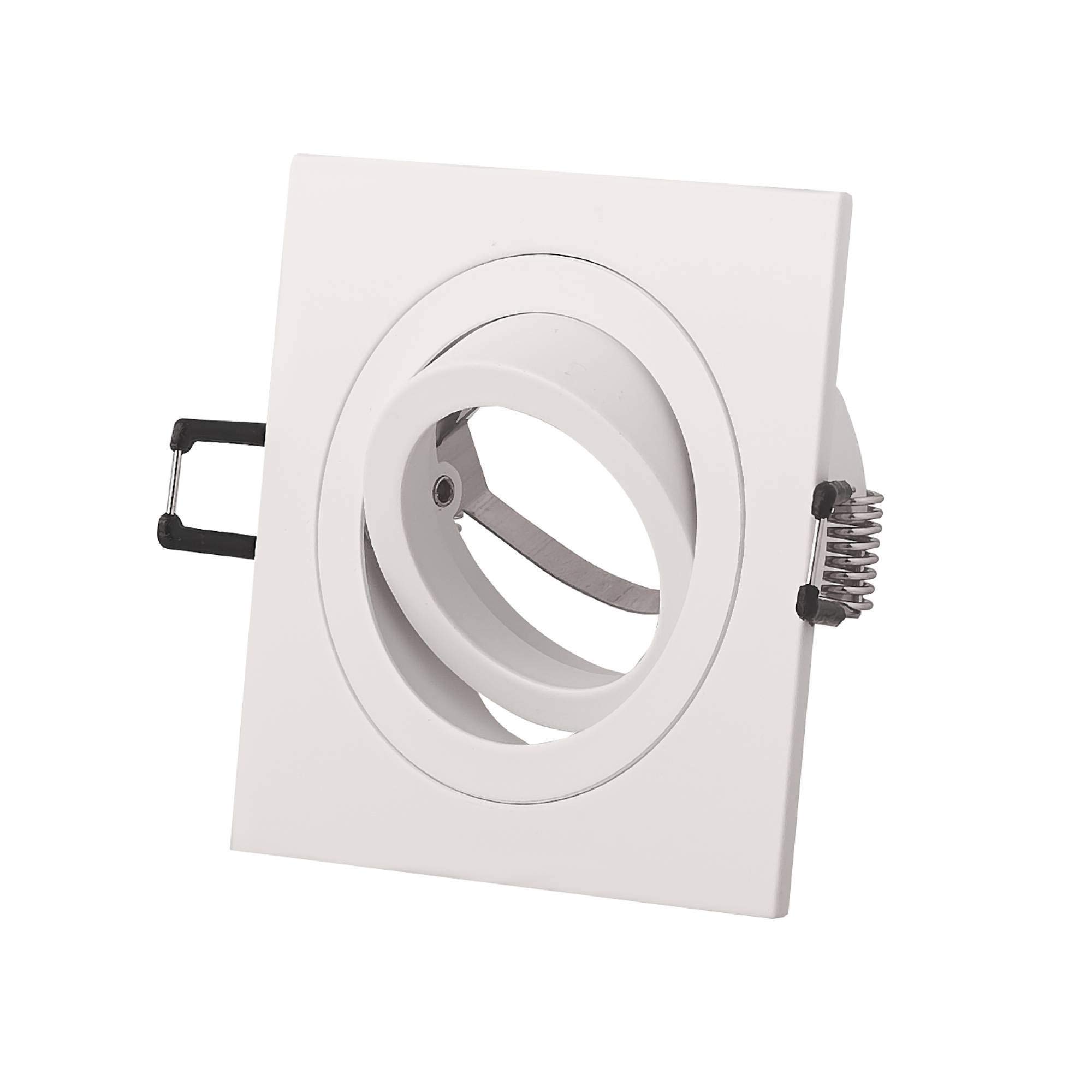 6x Einbaustrahler Rahmen Set eckig weiß schwenkbar super flach – Einbaurahmen für GU10 MR16 Leuchtmittel 90x90mm – Ø80mm Bohrloch Aluminium Einbau-Spot Strahler Einbauleuchte