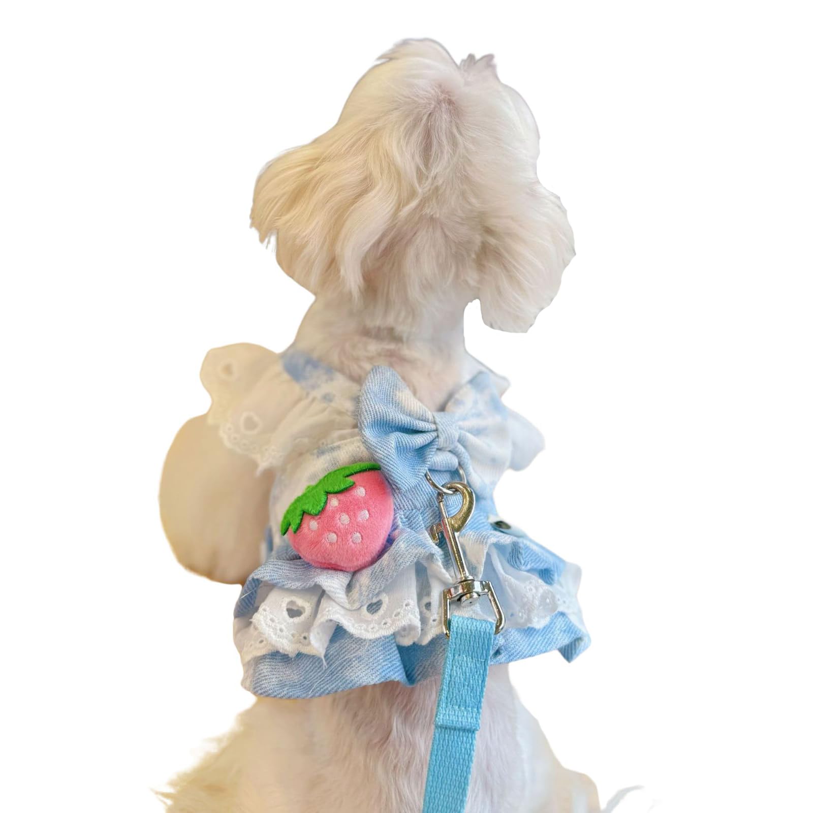MeiAOBest Dog Harness Dress with Leash,Dog Thin Denim Tie-Dye Princess Dress with Bow-Tie Soft Cute Tutu Vest Ruffled skirt for Cats Small Dogs Girl_L(Blue) โ image 1