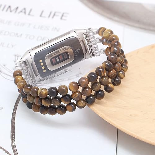 Miniatura 2 de C&L Accessories Compatible con Fitbit Charge 65, pulsera ajustable hecha a mano con cuentas de piedras preciosas naturales para mujer