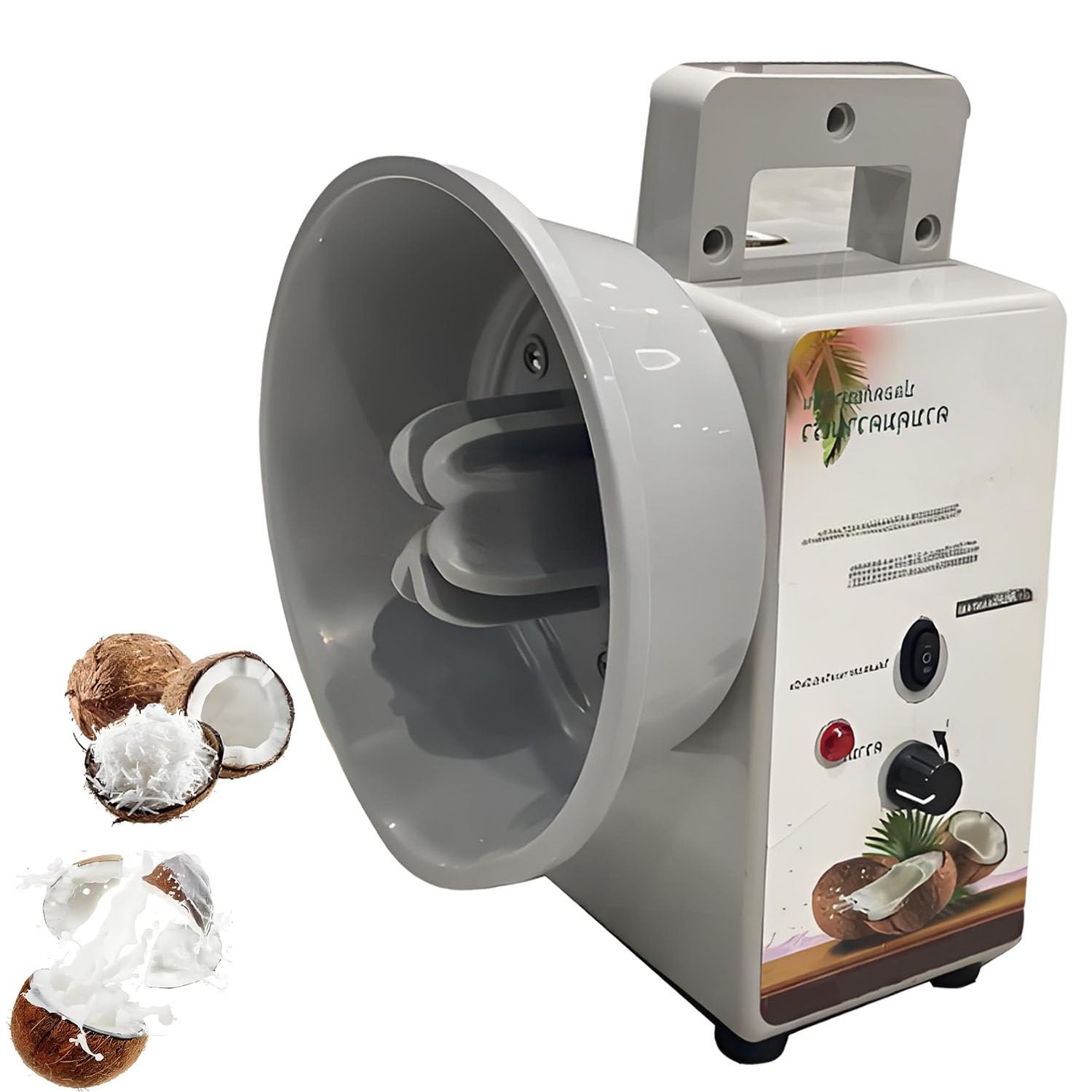 Maszyna do przetwarzania kokosa o mocy 150 W, przenośna tarka do kokosa, z 1-ostrzową osłoną przeciwkurzową. Uchwyty i nóżki, 35 kg/h, do płatków i ekstrakcji mleka. PlasticBody
