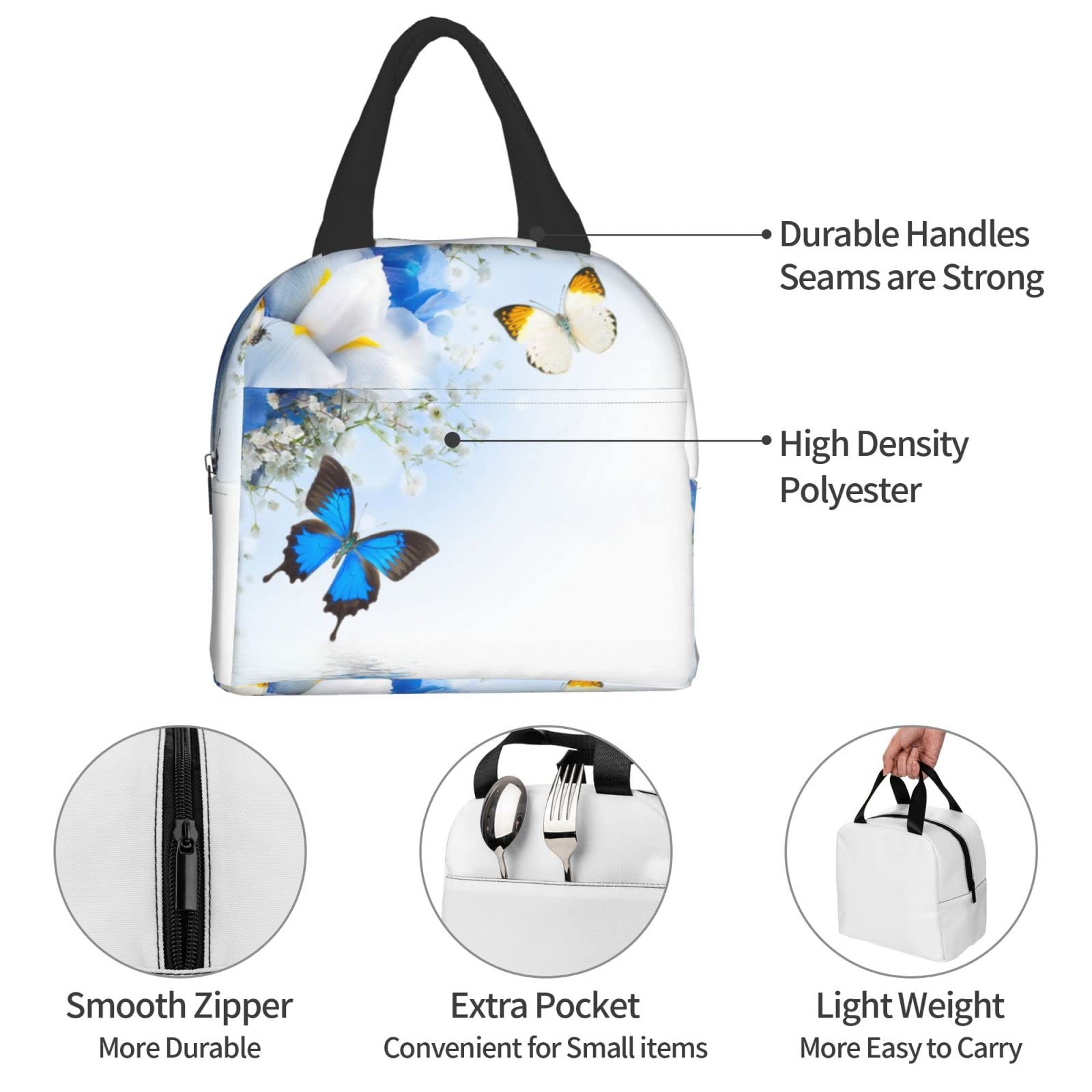 FJAUOQ Borsa termica per il pranzo con farfalla blu