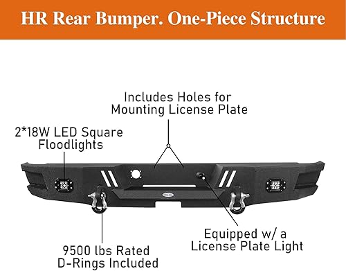 Miniatura 4 de u-Box Parachoques trasero Ram con anillos en D compatibles con camionetas Ram 1500 2006 2007 2008 - parachoques de acero Ram con textura