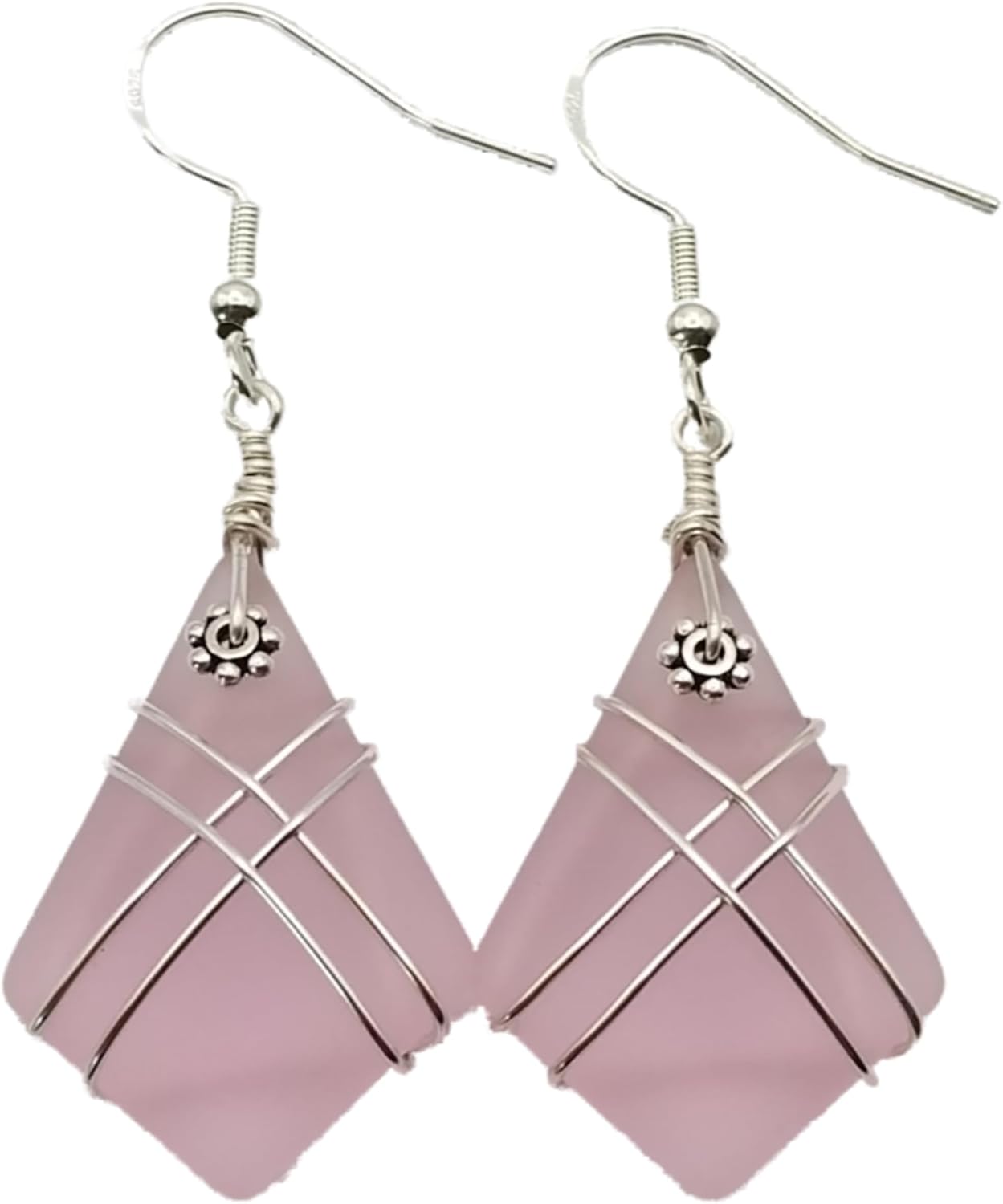 Yinahawaii Handmade Sea Glass Earrings, Hawaiian Jewelry, Wire Cross Earrings, Handmade Earrings Sea Glass Jewelry For Women Birthday Gift For Her