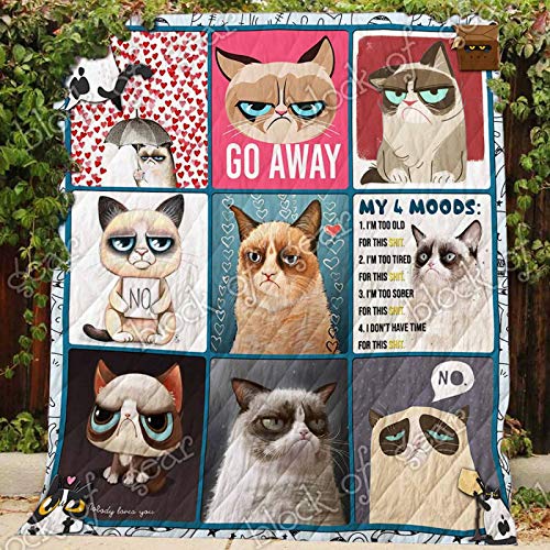 Quilts Bedding Printed -Grumpy Cat Quilt P357, Queen-Soft Lightweight Coverlet for All Season Usage - Bedroom Quilt Gift Christmas (King,Queen,Twin)