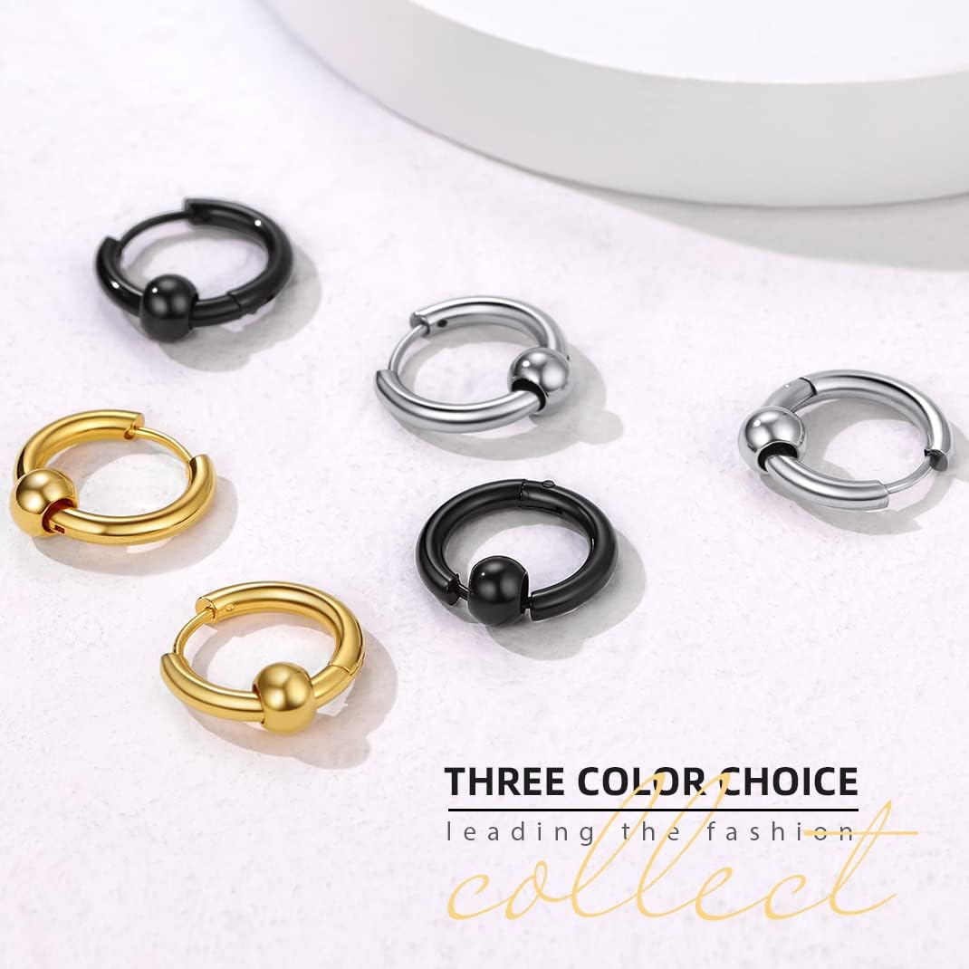 GoldChic Jewelry Mens Earrings Hoop, Surgical Steel Hipster Punk Spike Hoop Huggie Earrings for Men/Women, Hypoallergenic for Sensitive Ears,Gift Box Included
