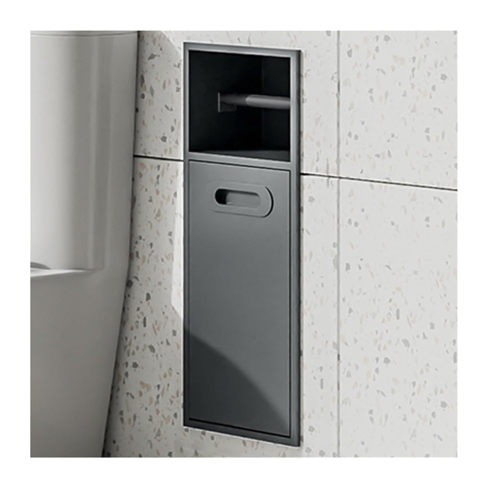 Niche de douche en acier inoxydable pour optimiser l'espace et dissimuler la poubelle de salle de bain