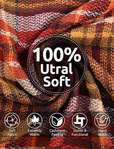 Bess Bridal Women's Plaid Blanket Winter Scarf Warm Cozy Tartan Wrap Oversized Shawl Cape (One Size, Coffee) - Thumbnail 3