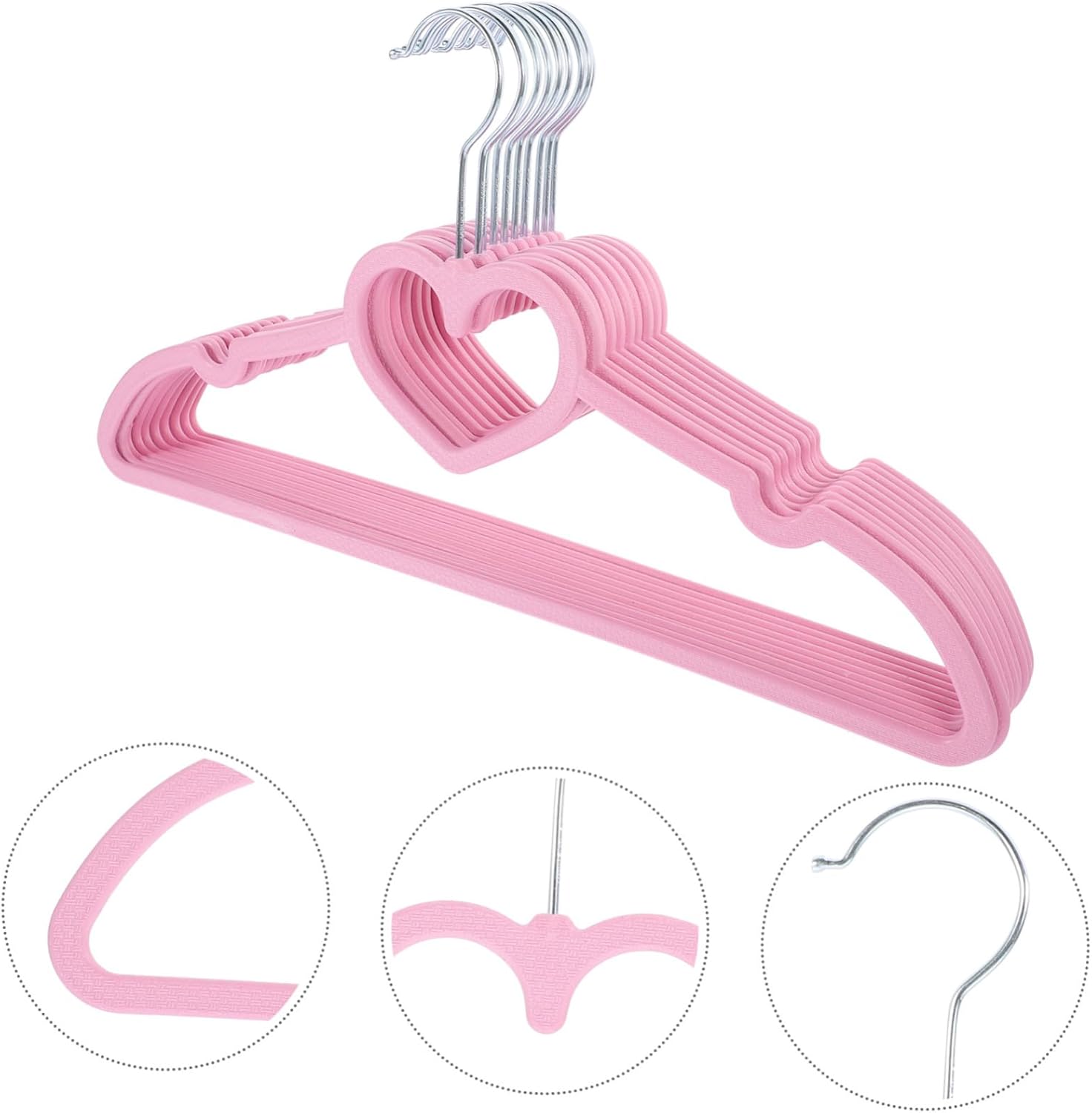 Zerodeko 20pcs Non-Slip Heart Pattern Clothes Hangers for Boy Girl and Adults Pink Plastic Coat Hangers for Organized Closet and Drying Rack and Chic Design for Home Use