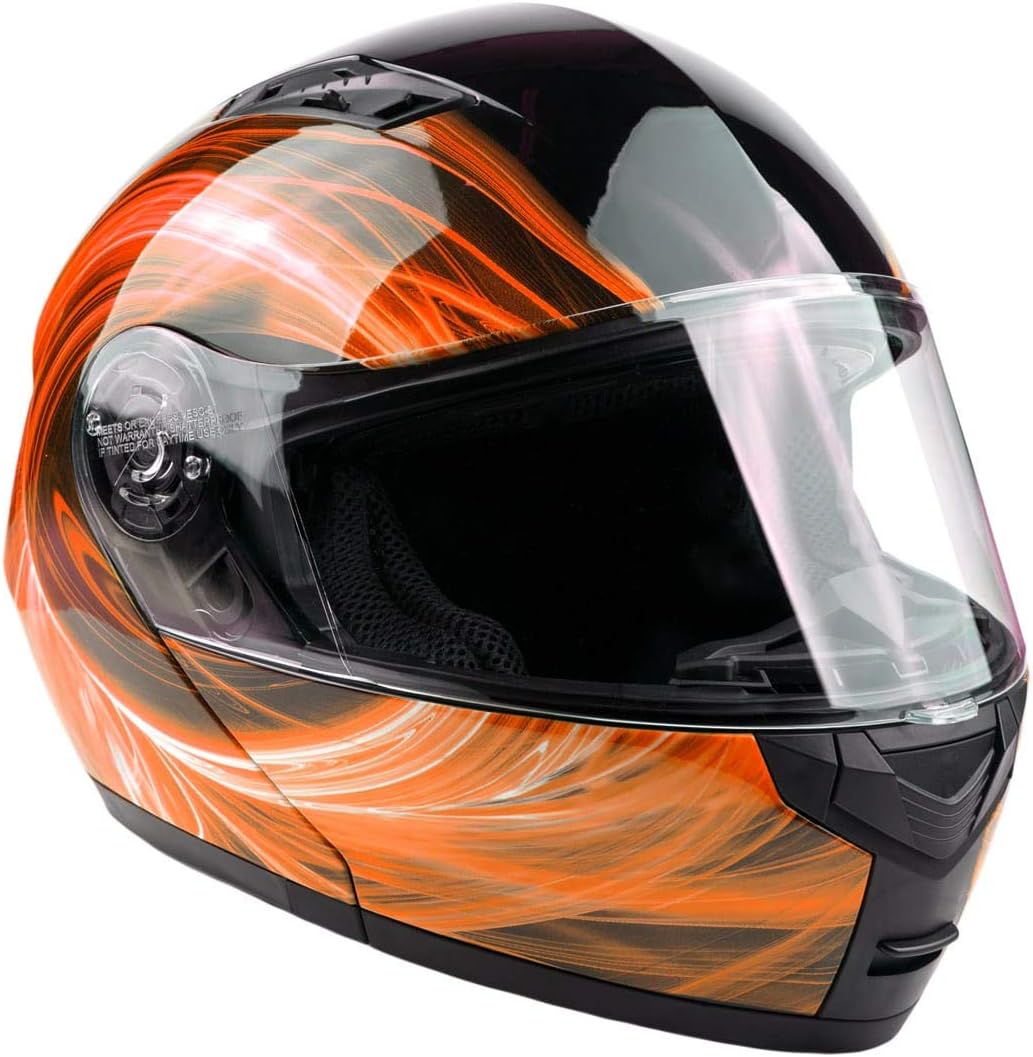 Typhoon TH158 Adult Modular Motorcycle Helmet DOT Dual Visor Full Face Flip-up - Orange Medium : Automotive